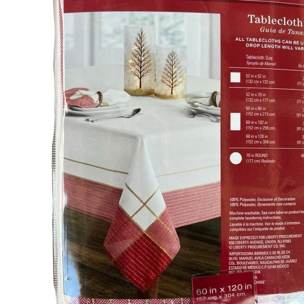Winter Wonderland Rockland Plaid Holiday Table Cloth Oblong 60” x 120” NIP BB&B